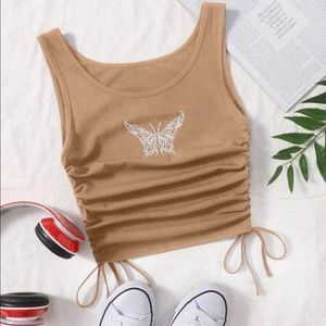 Y2K Rhinestone Butterfly Ruched Neutral Tank Top